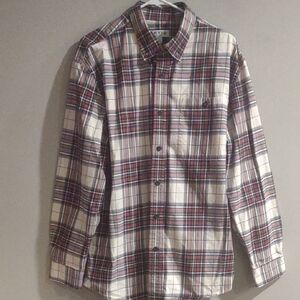 Orvis Men's Large White Blue Brown Plaid Button Down‎ Cotton Long Sleeve Shirt